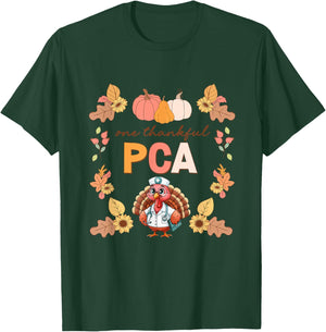 One Thankful PCA Turkey Thanksgiving Fall Scrub Women Men T-Shirt - T-Shirt | Forest