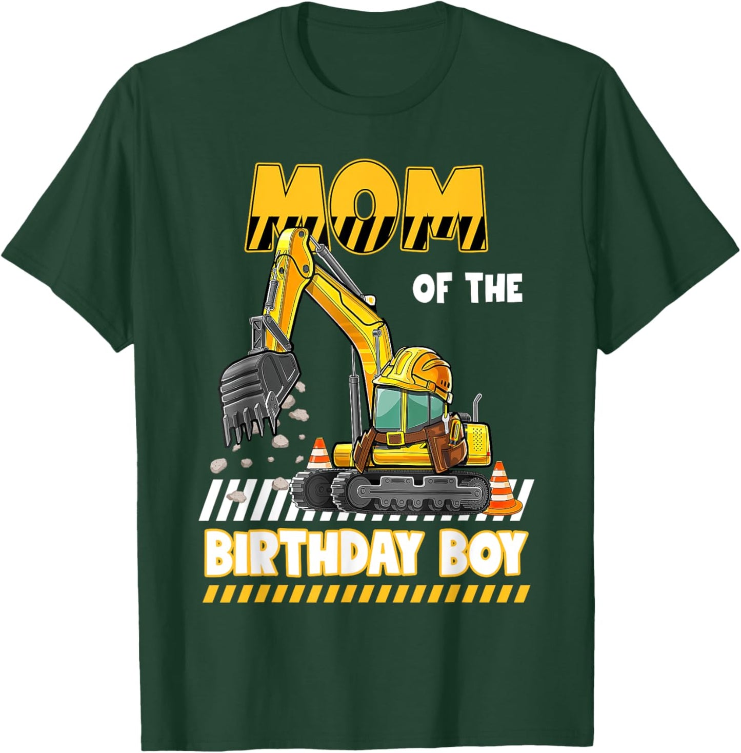 Mom Of The Birthday Boy Construction Excavator Family T-Shirt - T-Shirt | Forest