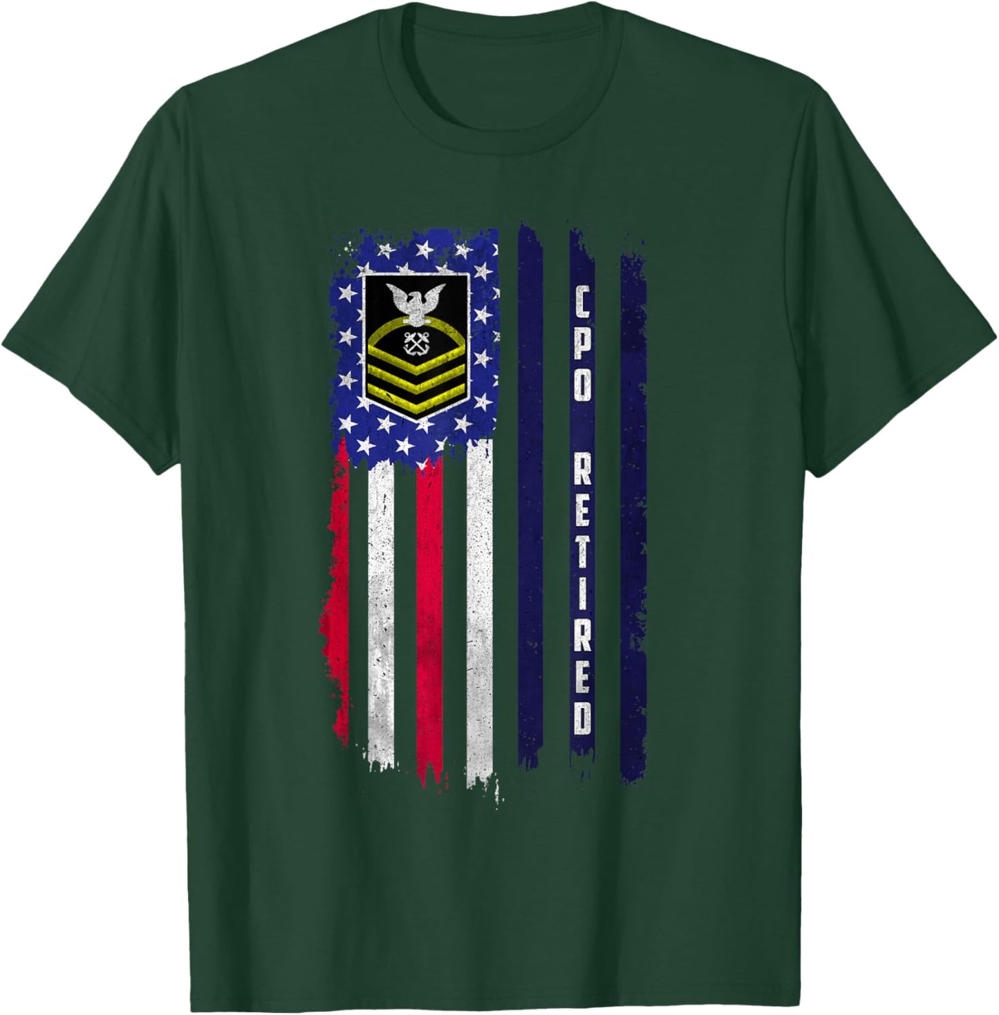 Retired E-7 Chief Petty Officer CPO Rank American Flag Papa T-Shirt - T-Shirt | Forest