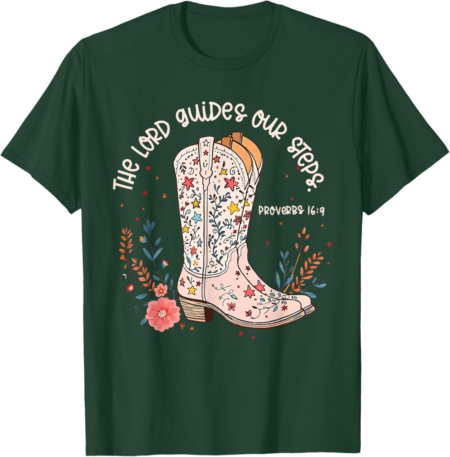 The Lord Guides Our Steps Walk by Faith Wildflower Boots T-Shirt - T-Shirt | Forest
