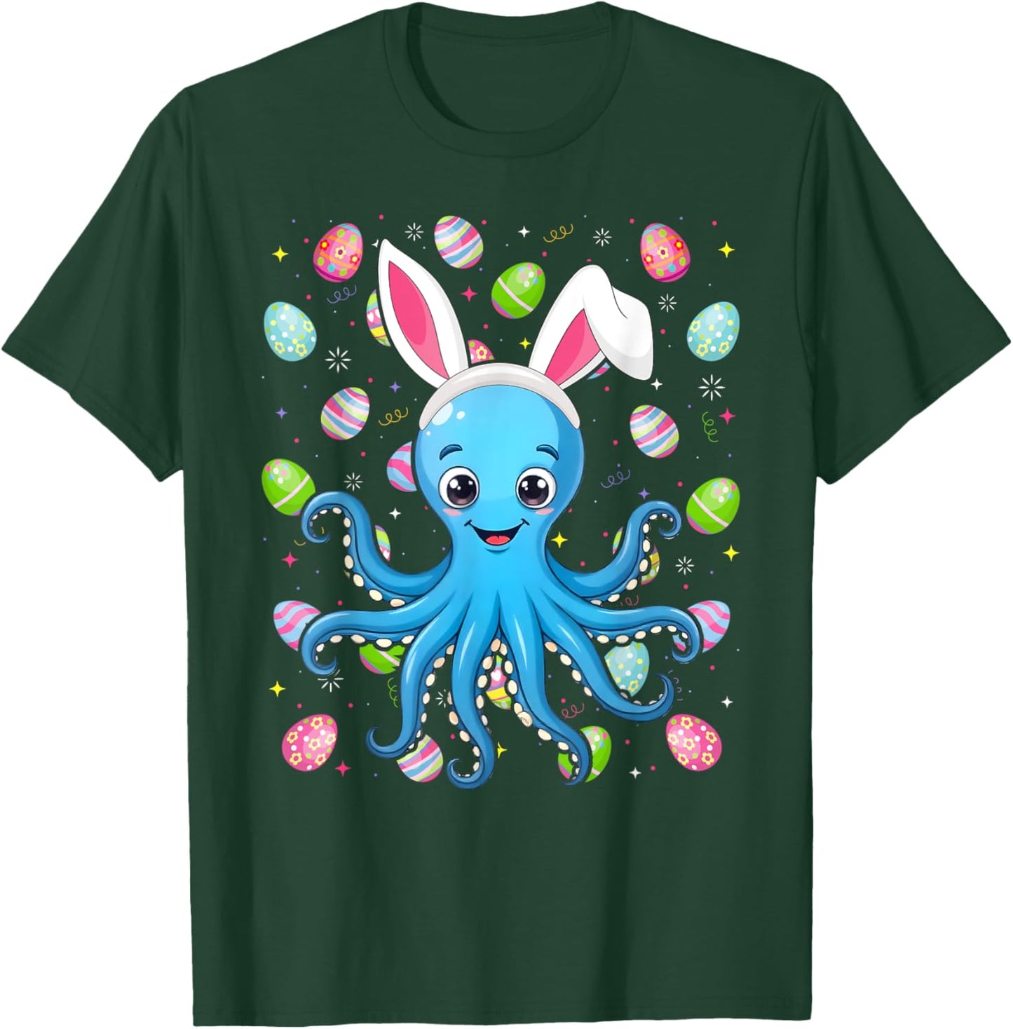 Octopus Happy Easter Egg Hunt Bunny Ear Octopus Easter T-Shirt - T-Shirt | Forest