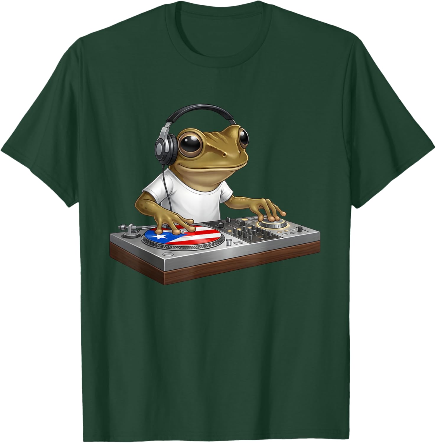 Puerto Rico Coqui Frog DJ Turntable Music PR Flag T-Shirt - T-Shirt | Forest