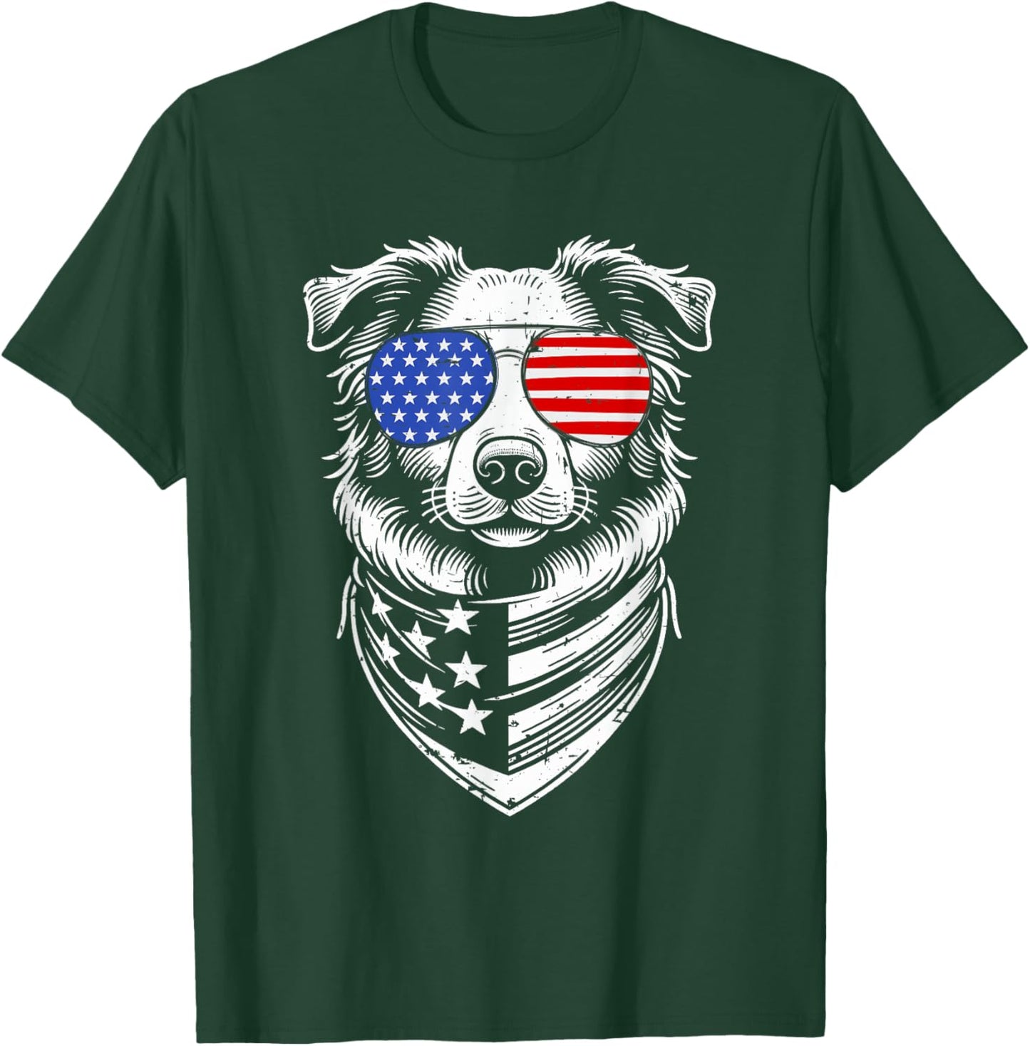 Australian Shepherd Patriotic 4th of July American US Flag T-Shirt - T-Shirt | Forest