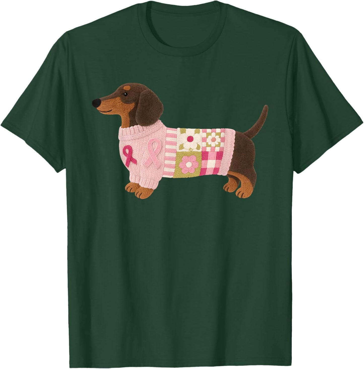 Dachshund Pink Ribbon Breast Cancer Awareness T-Shirt - T-Shirt | Forest