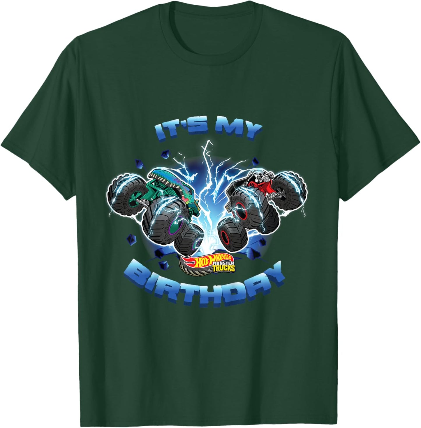 Kids Hot Wheels Monster Trucks - It's My Birthday Smash and Crash T-Shirt - T-Shirt | Forest