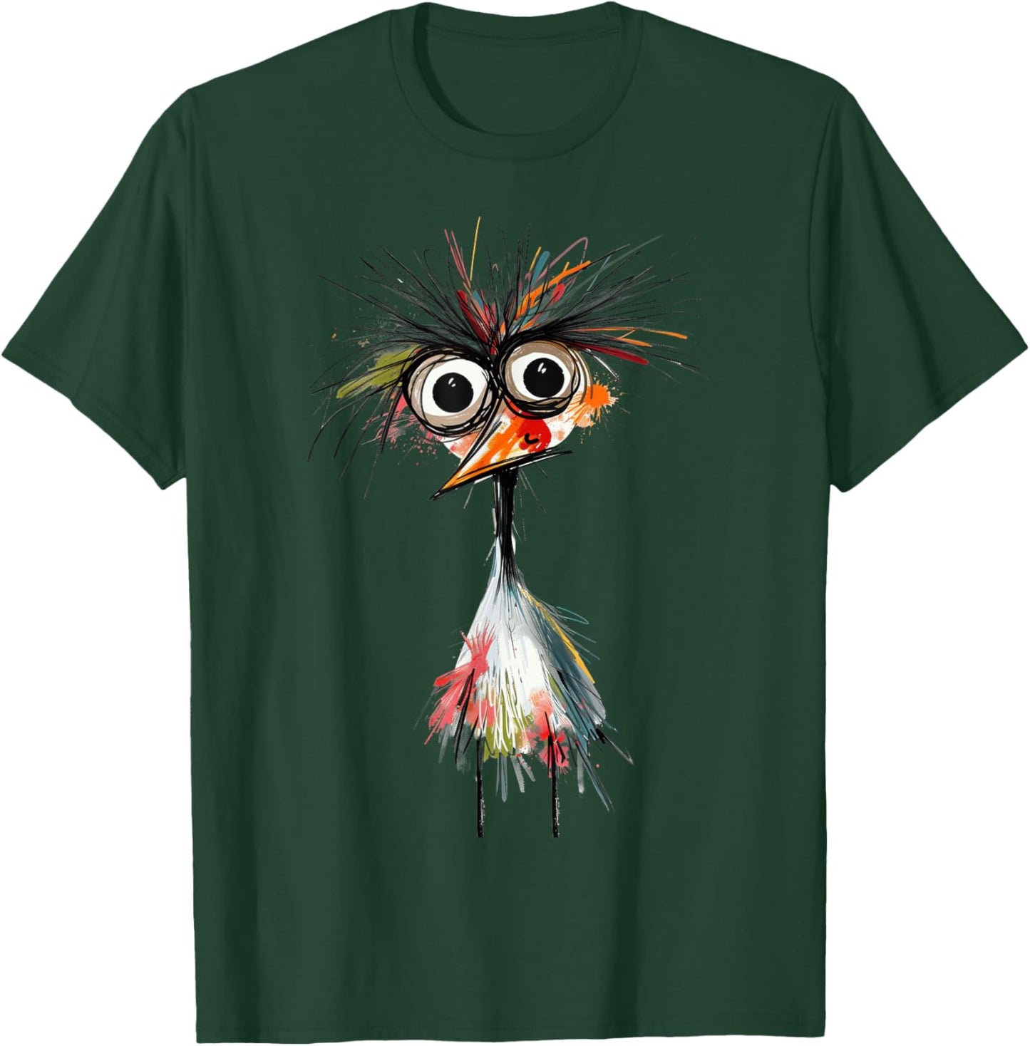 Quirky Abstract Bird Art Messy Whimsical Creature Design T-Shirt - T-Shirt | Forest