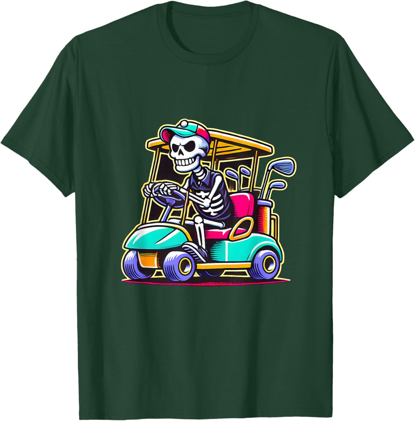 Halloween Skeleton Golf Cart Golfer T-Shirt - T-Shirt | Forest