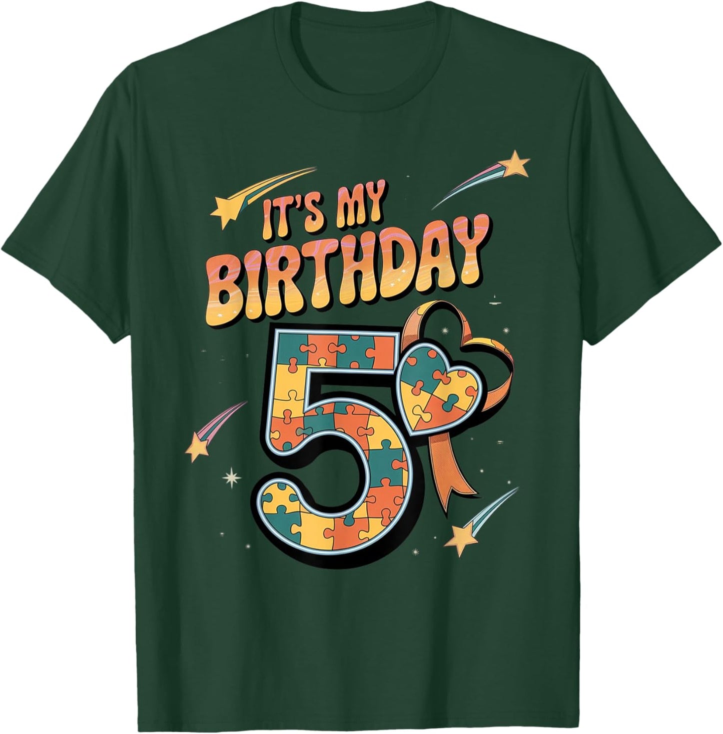 It's My 5th Birthday Kids Autism 5 Years Old Girls Boys T-Shirt - T-Shirt | Forest