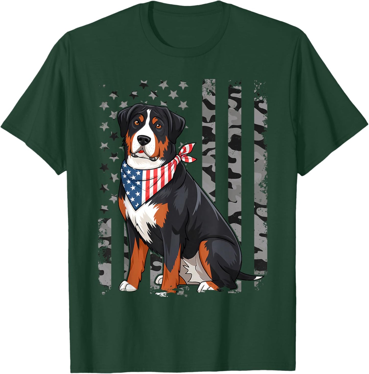Camo American Flag Greater Swiss Mountain Dog 4th Of July T-Shirt - T-Shirt | Forest