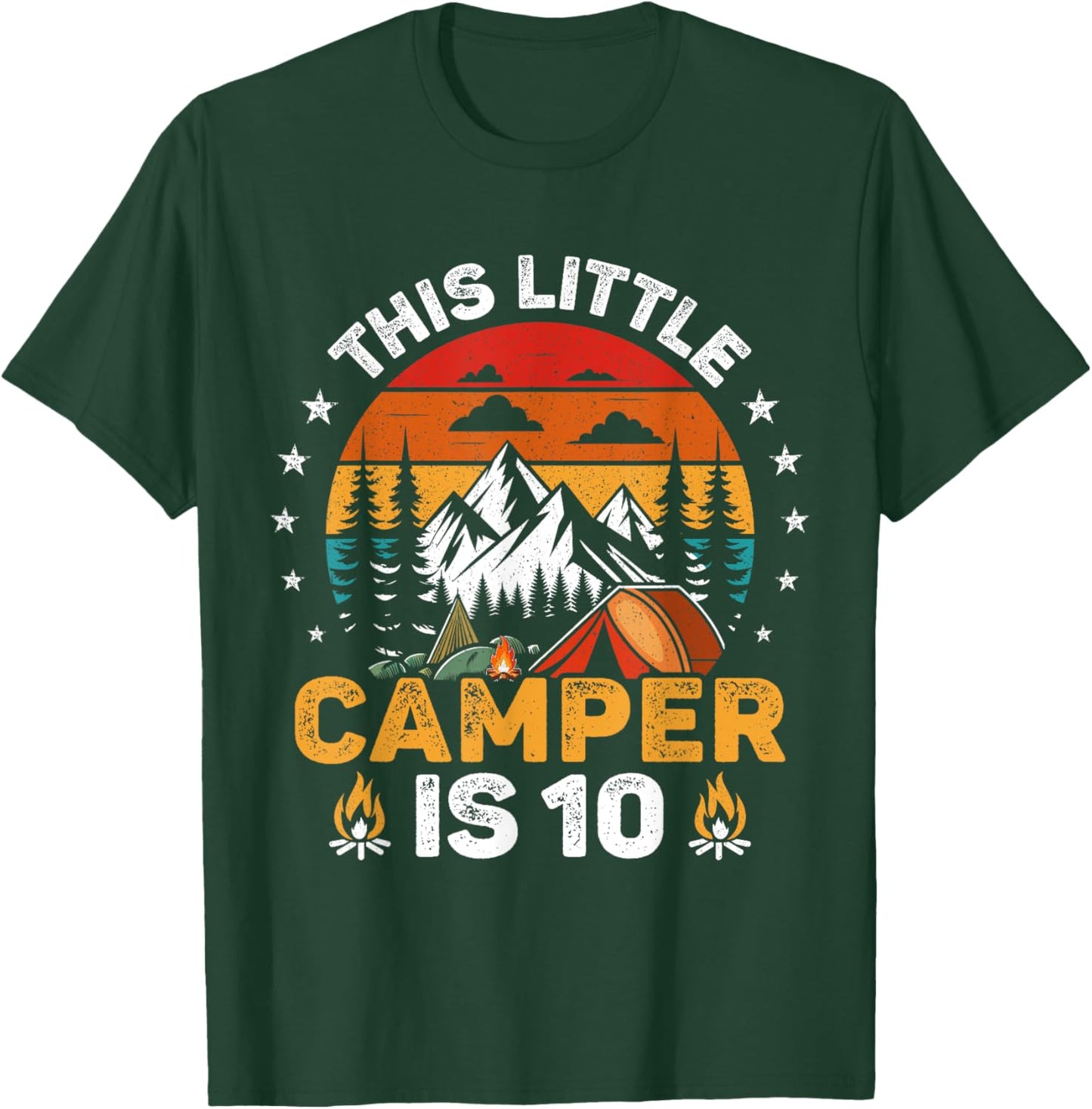 This Little Camper is 10 Year Old 10th Birthday Camping Bday T-Shirt - T-Shirt | Forest
