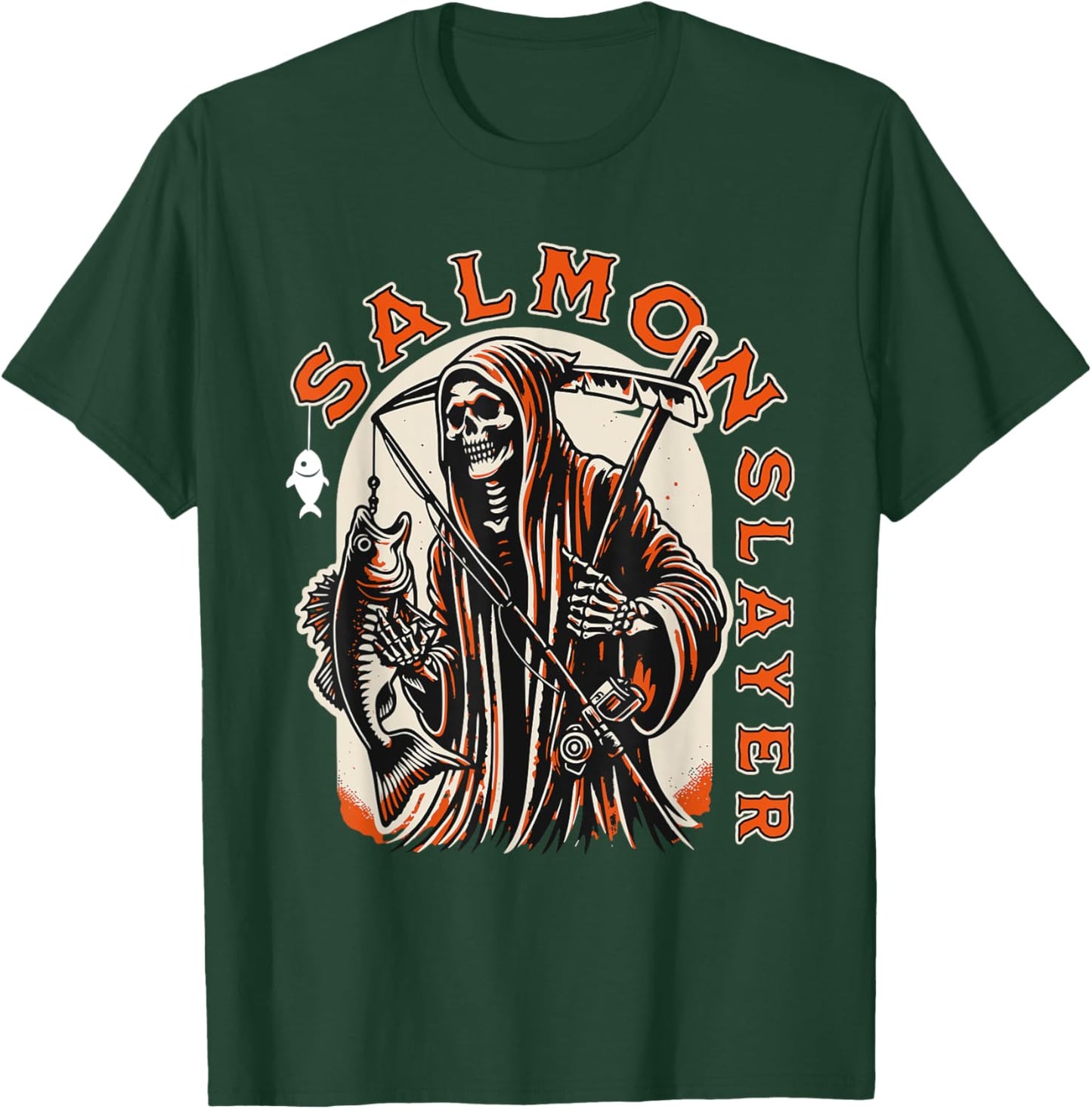 Salmon Slayer Funny skeleton Fishing Salmon Fish T-Shirt - T-Shirt | Forest