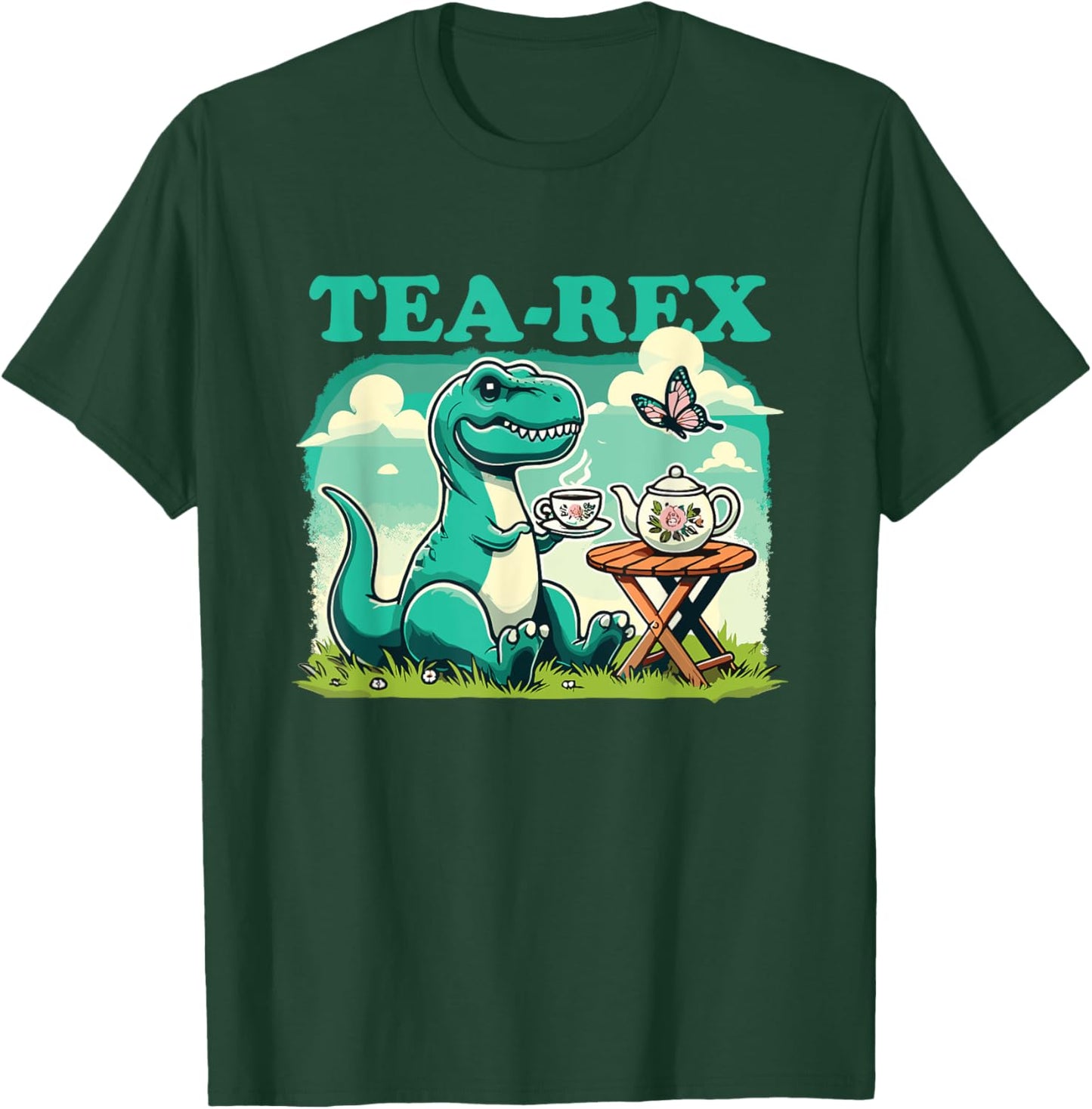 Tea-Rex Funny Dinosaur Tea Lover T-Shirt - T-Shirt | Forest