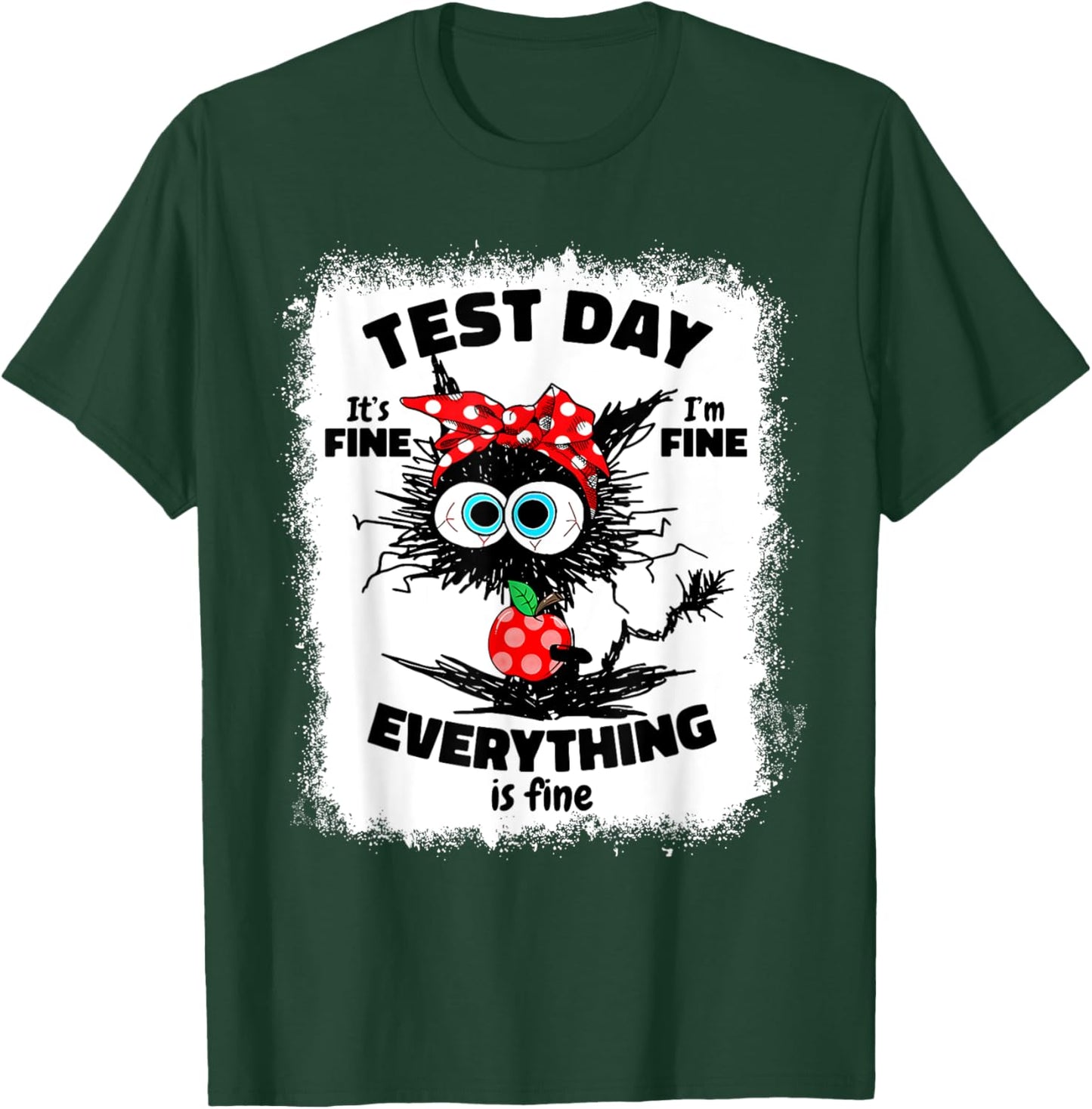 Test Day Funny Stressed Cat Teacher Student Kids Testing Day T-Shirt - T-Shirt | Forest