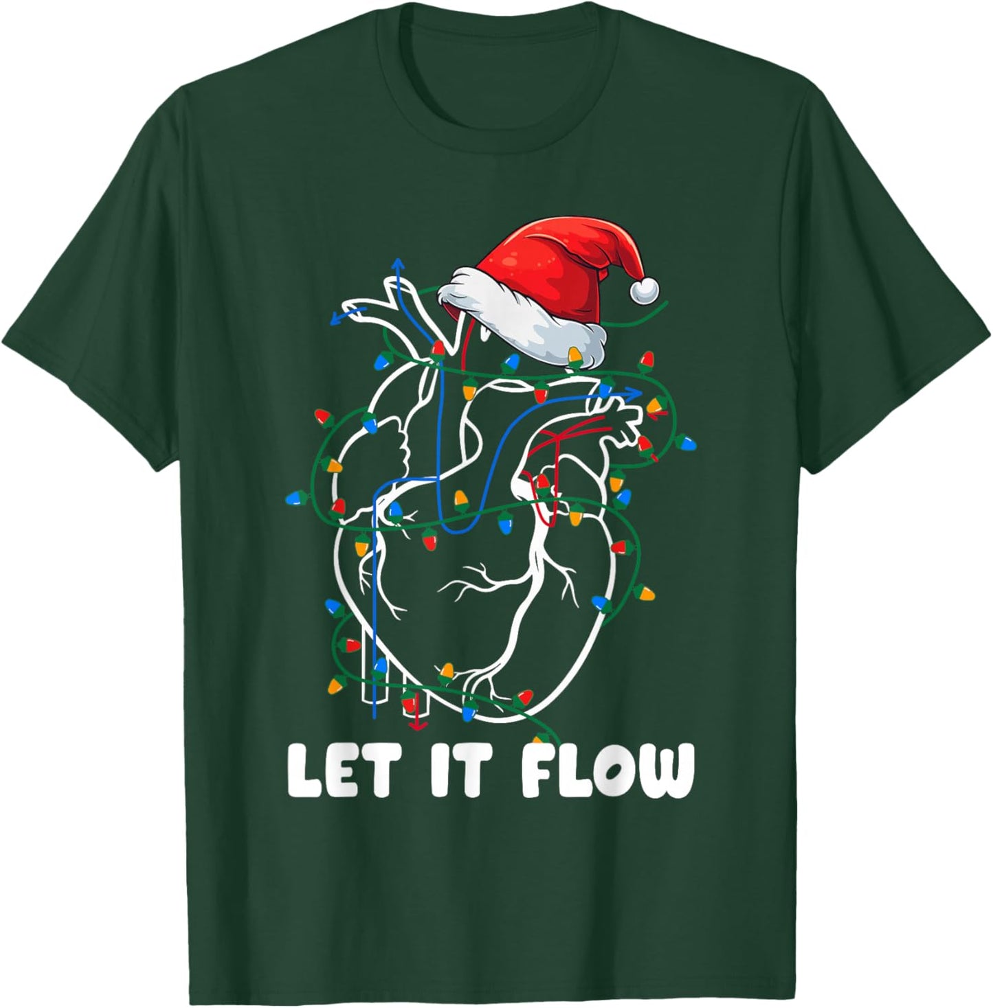 Let It Flow Anatomy Heart Cardiac Nurse Santa Hat Funny Xmas T-Shirt - T-Shirt | Forest
