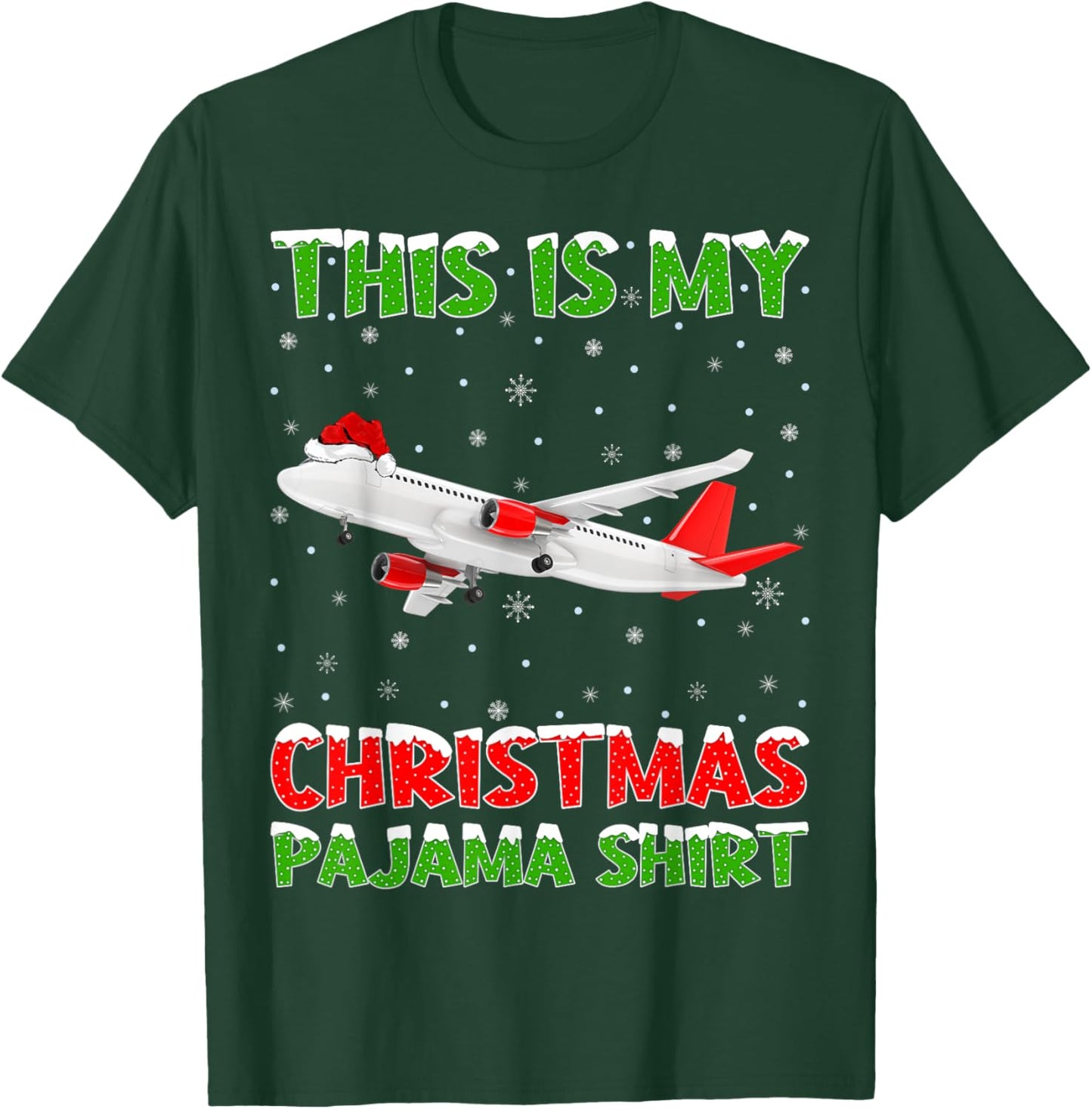 Airplane Xmas Tree Lights This Is My Christmas Pajama T-Shirt - T-Shirt | Forest