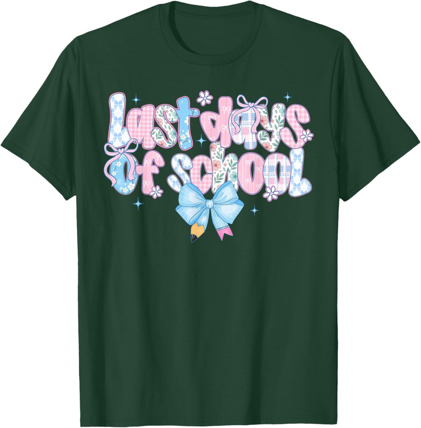 Happy Last Day of School Coquette Bow Retro Funny Pencil T-Shirt - T-Shirt | Forest