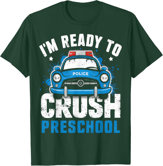 Back To School First Day Of Preschool Police Car Boys T-Shirt - T-Shirt | Forest