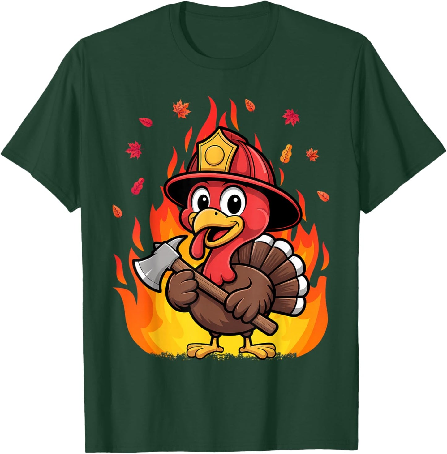 Thanksgiving Firefighter Turkey - Funny Feast Day T-Shirt - T-Shirt | Forest