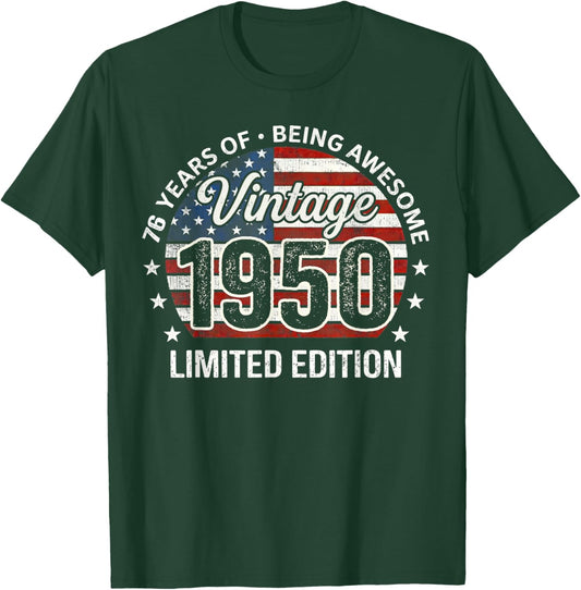 Vintage Awesome Since 1950 Retro 76th Birthday USA Flag T-Shirt - T-Shirt | Forest