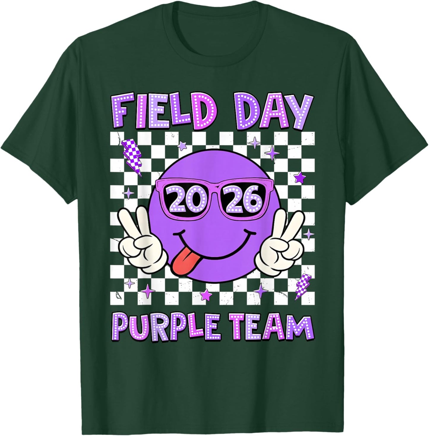 Field Day 2026 Purple Team Smile Face Sunglasses Teacher Kid T-Shirt - T-Shirt | Forest