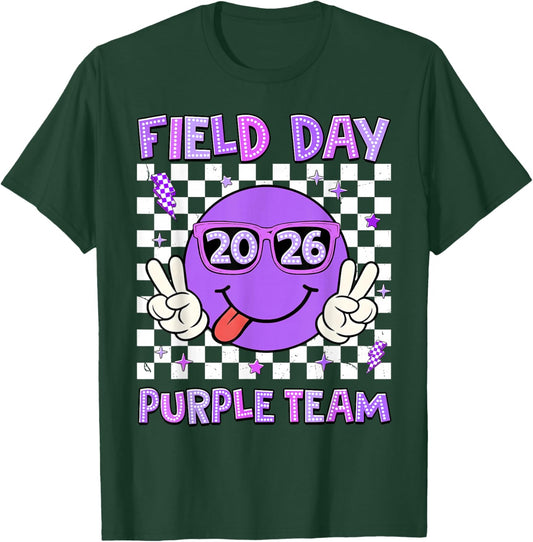 Field Day 2026 Purple Team Smile Face Sunglasses Teacher Kid T-Shirt - T-Shirt | Forest