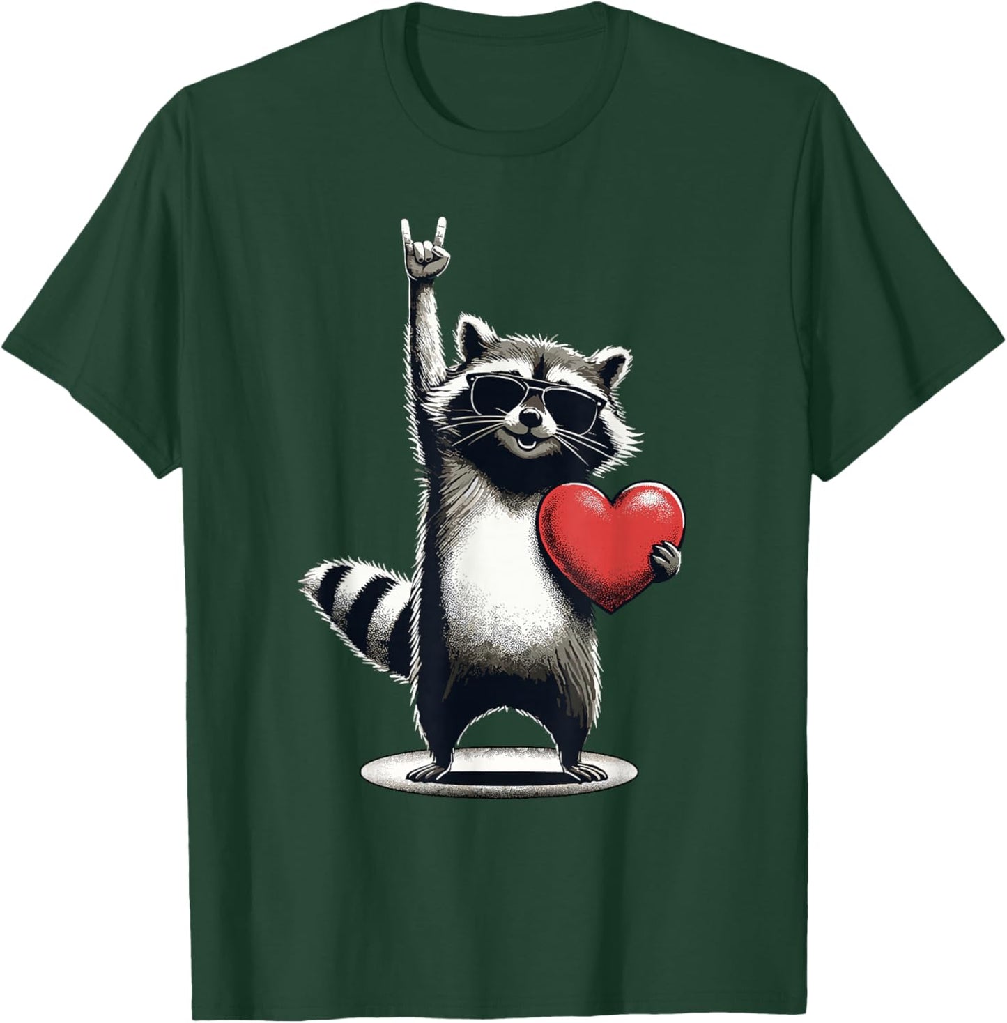 Funny Raccoon Rock On Men Women Kids St. Valentine's Day T-Shirt - T-Shirt | Forest