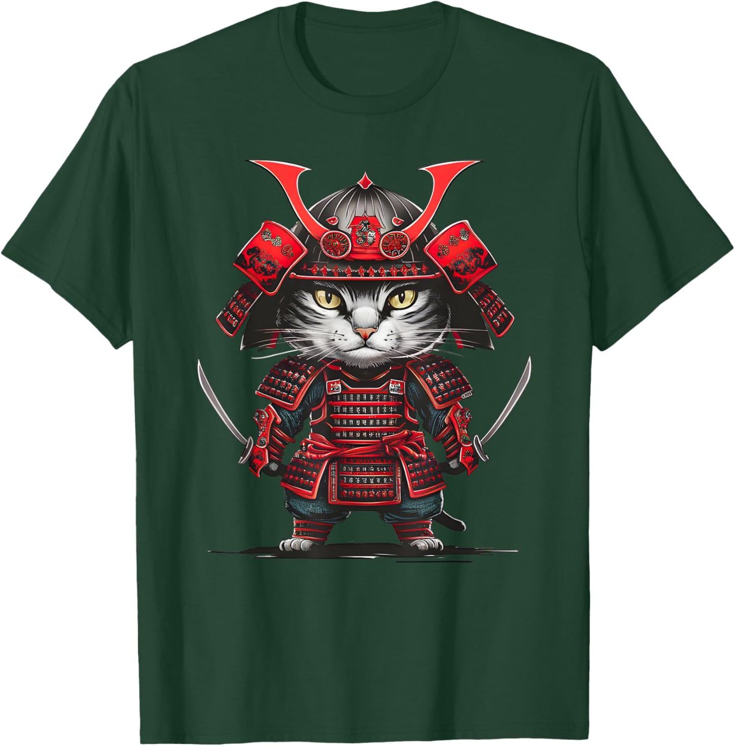 Traditional Japanese Samurai Cat Funny Parody Japanese Anime Men Women Girls Kids T-Shirt - T-Shirt | Forest