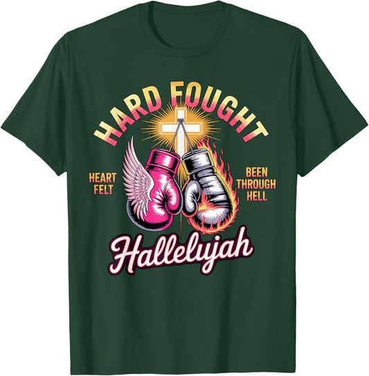 Hard Fought Hallelujah Boxing Gloves Faith T-Shirt - T-Shirt | Forest