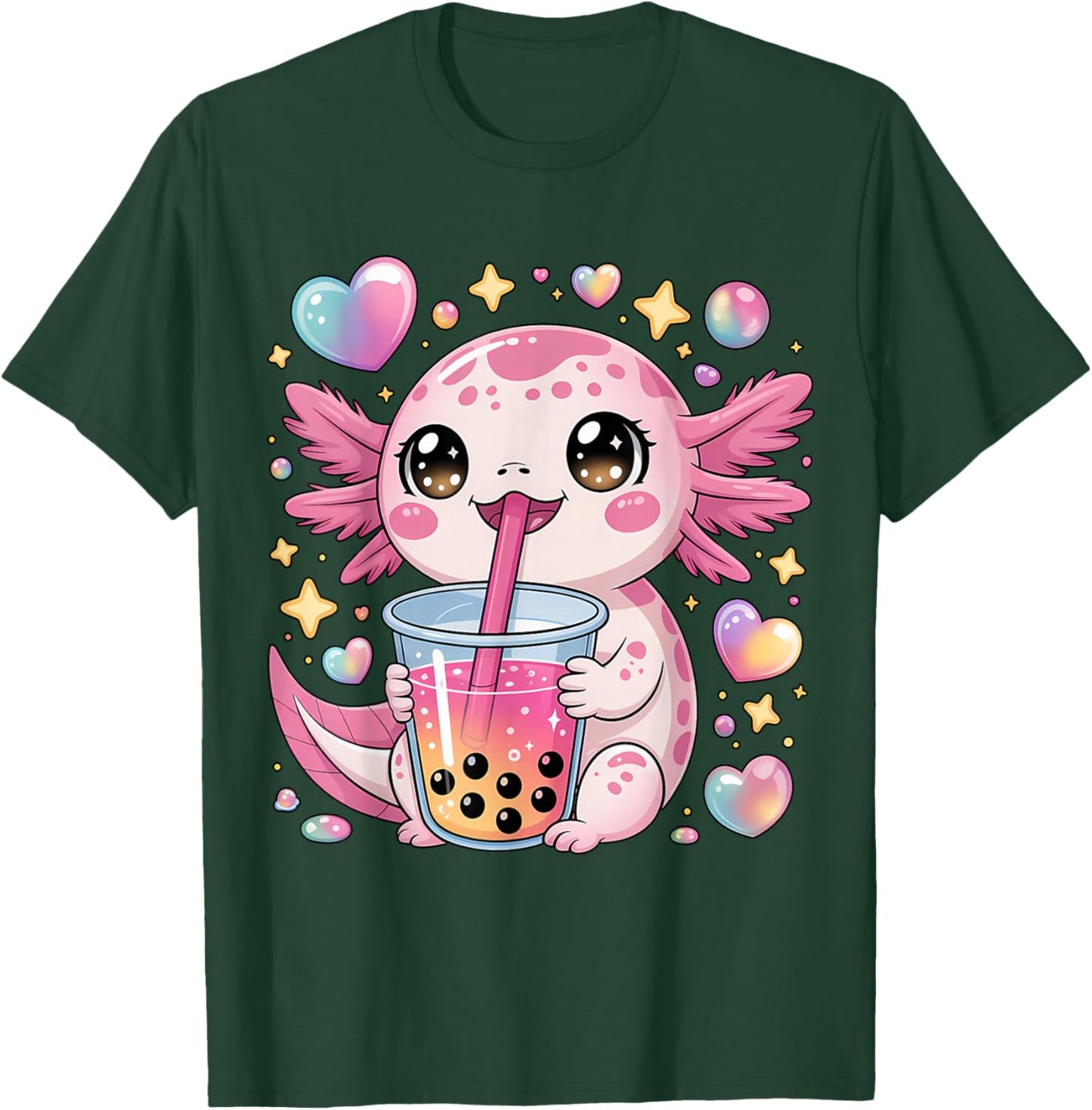 Kawaii Axolotl Bubble Tea for Kids and Teens Anime Cute Boba T-Shirt - T-Shirt | Forest