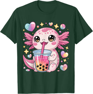 Kawaii Axolotl Bubble Tea for Kids and Teens Anime Cute Boba T-Shirt - T-Shirt | Forest