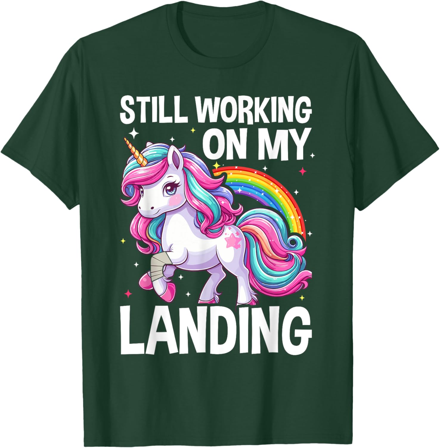 Still Working On My Landing Injury Broken Arm Cute Unicorn T-Shirt - T-Shirt | Forest