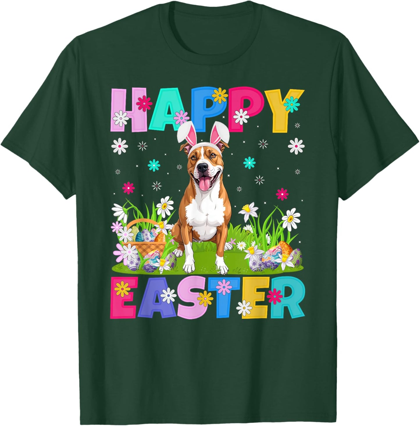 American Staffordshire Terrier Dog Easter Egg Hunt Bunny Ear T-Shirt - T-Shirt | Forest