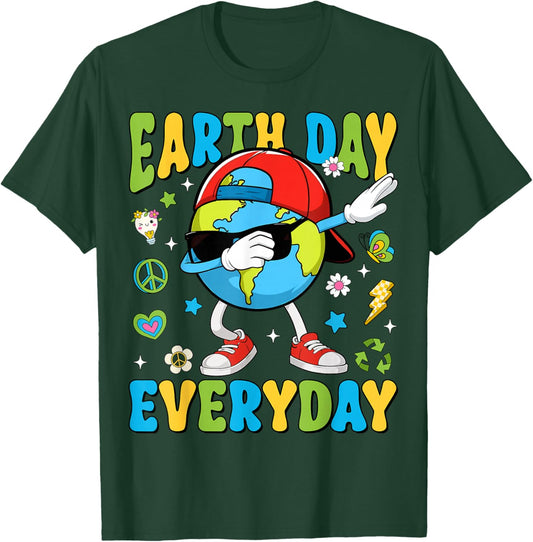 Earth Day Everyday Funny Dabbing Planet Toddler Kids Boys T-Shirt - T-Shirt | Forest