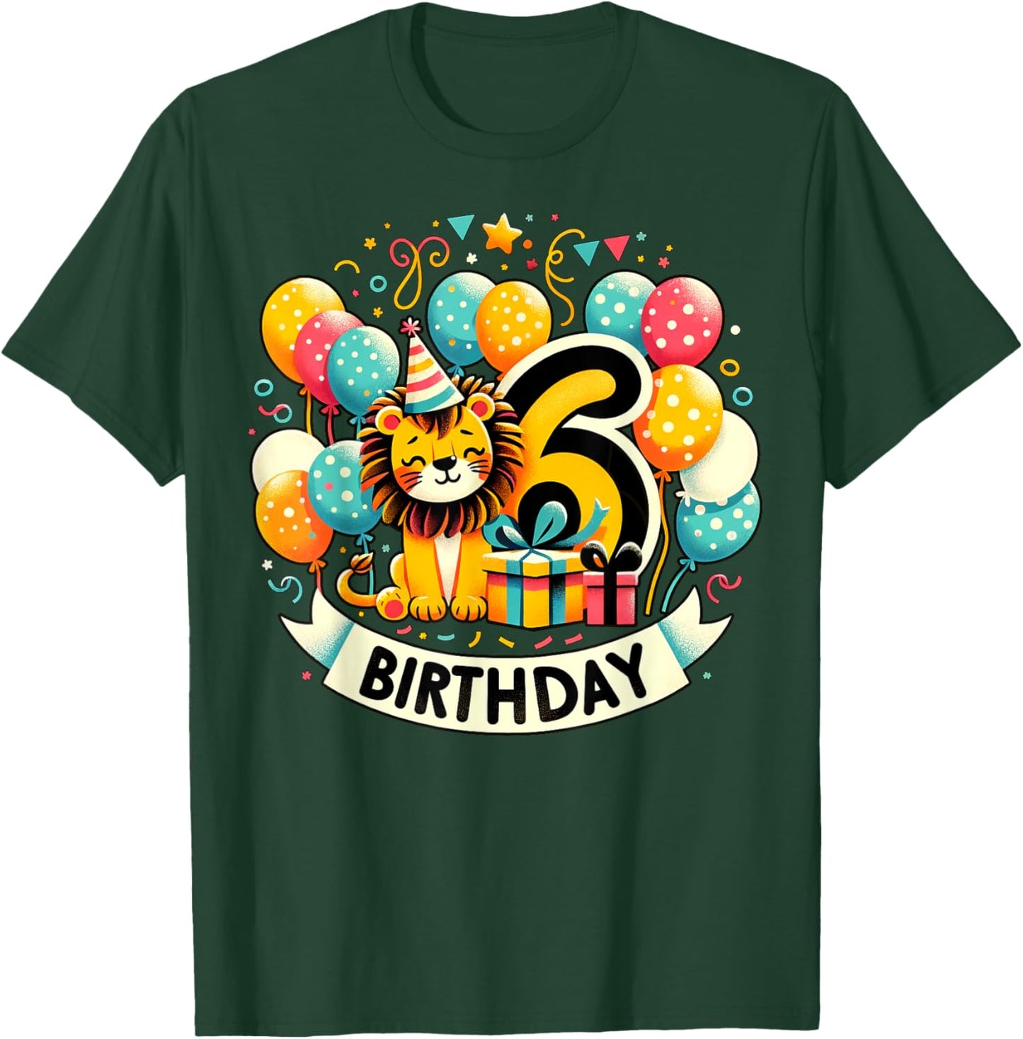 Lion 6th birthday boy girl 6 years old sixth six Lion T-Shirt - T-Shirt | Forest