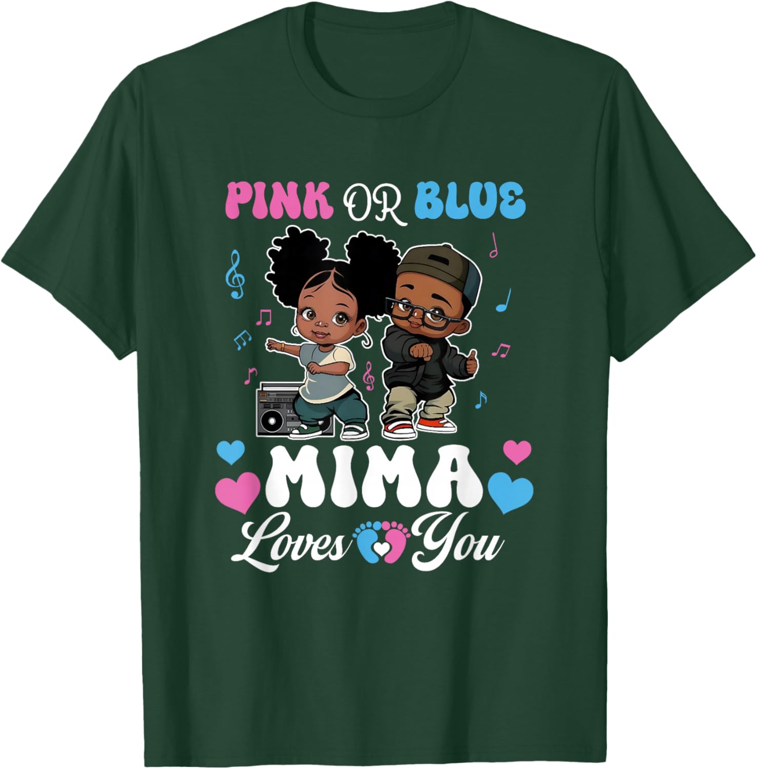 Pink Or Blue Mima Loves You Black Baby Gender Reveal T-Shirt - T-Shirt | Forest