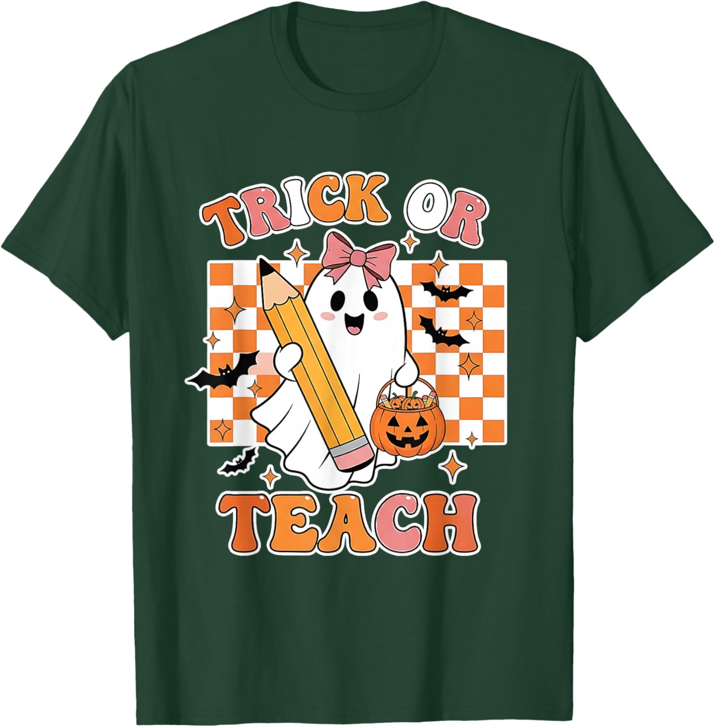 Vintage Teacher Shirt Women Funny Trick Or Teach Halloween T-Shirt - T-Shirt | Forest