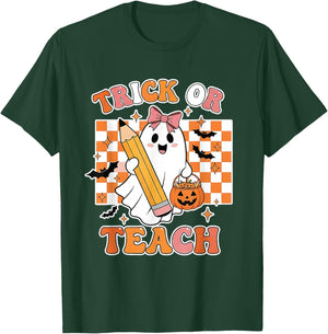 Vintage Teacher Shirt Women Funny Trick Or Teach Halloween T-Shirt - T-Shirt | Forest