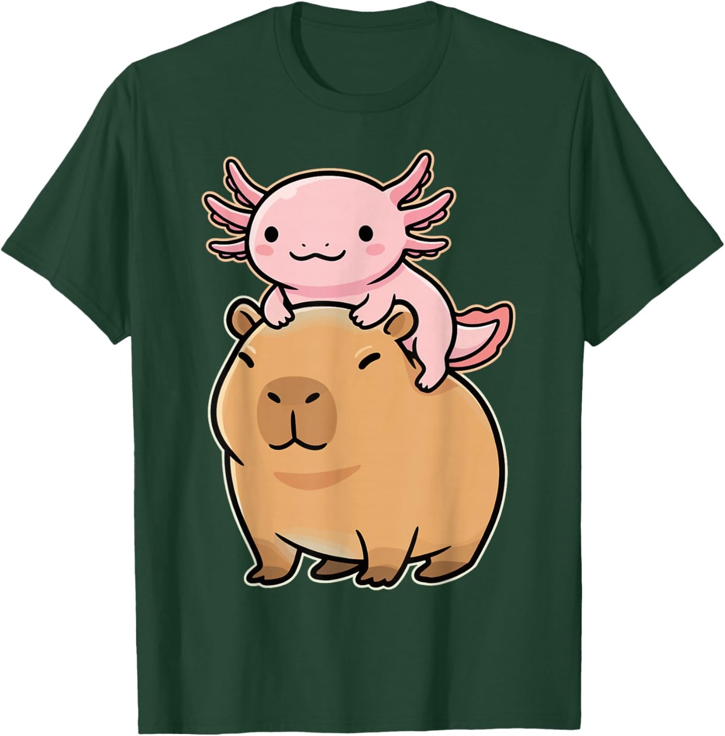 Capybara Axolotl Kawaii Animal T-Shirt - T-Shirt | Forest