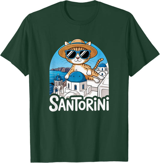 Santorini Greece Souvenir/Santorini Cat T-Shirt - T-Shirt | Forest