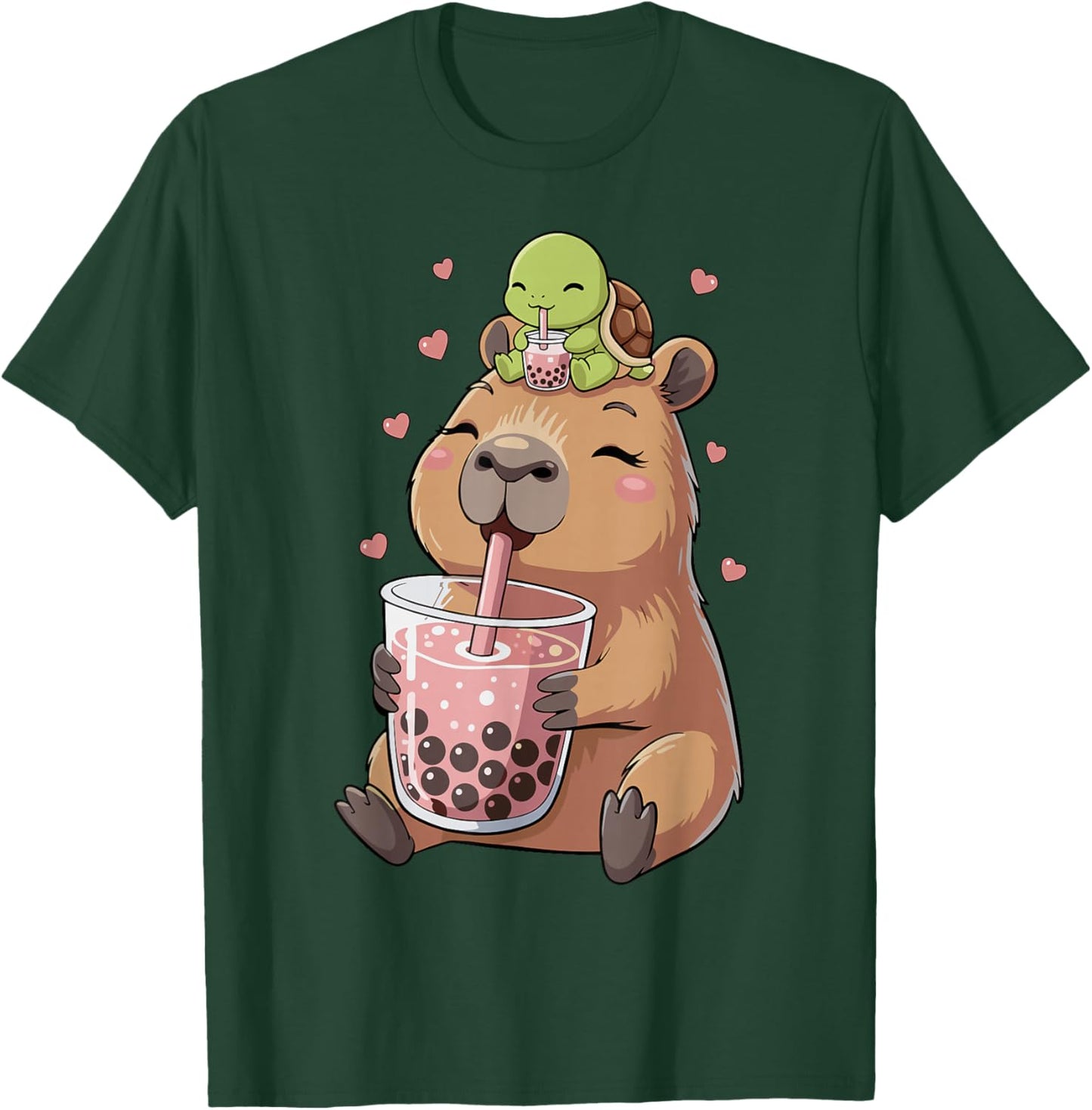 Capybara & Bubble Tea Girls' Turtle T-Shirt - T-Shirt | Forest