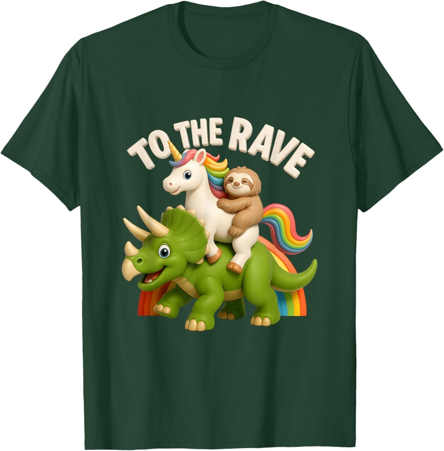 to Rave Unicorn and Sloth Riding Triceratops Dinosaur T-Shirt - T-Shirt | Forest