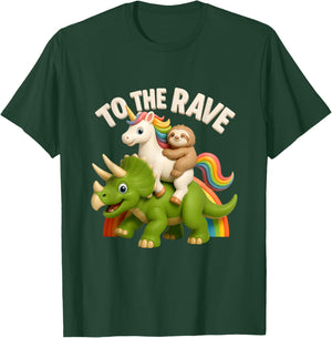 to Rave Unicorn and Sloth Riding Triceratops Dinosaur T-Shirt - T-Shirt | Forest
