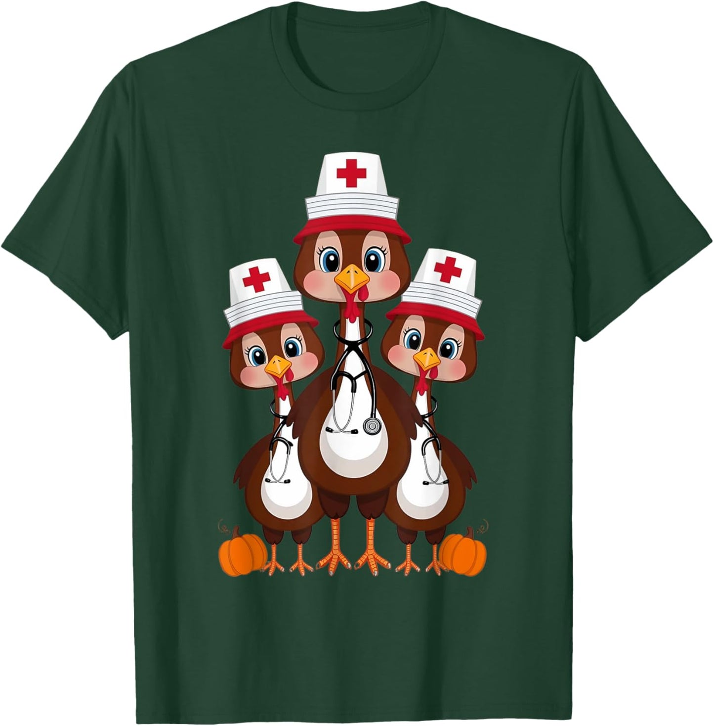 Thanksgiving Scrub Tops Women Turkey Nurse Holiday Nursing T-Shirt - T-Shirt | Forest