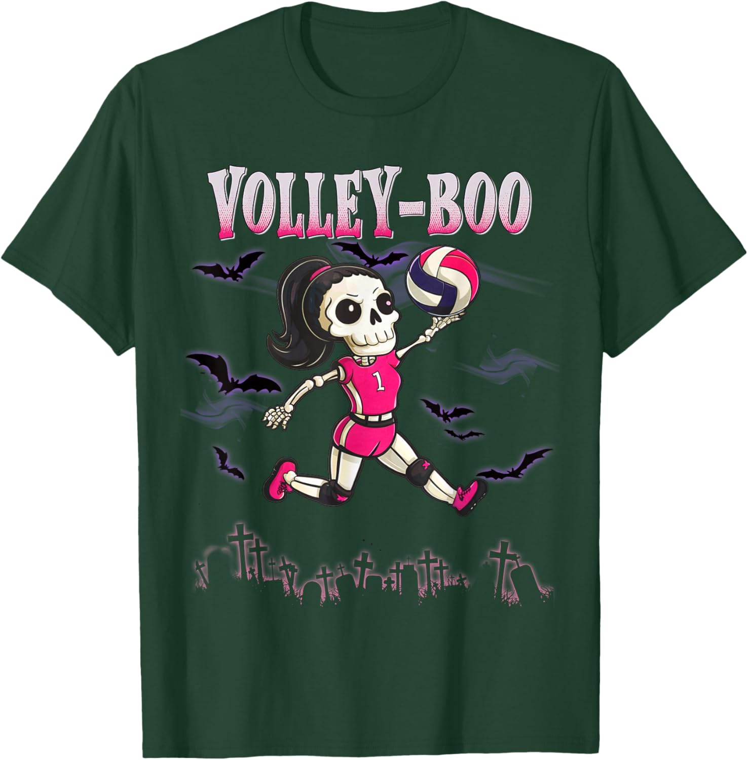 Volleyball Teen Halloween Skeleton Girl October Volley-Boo T-Shirt - T-Shirt | Forest