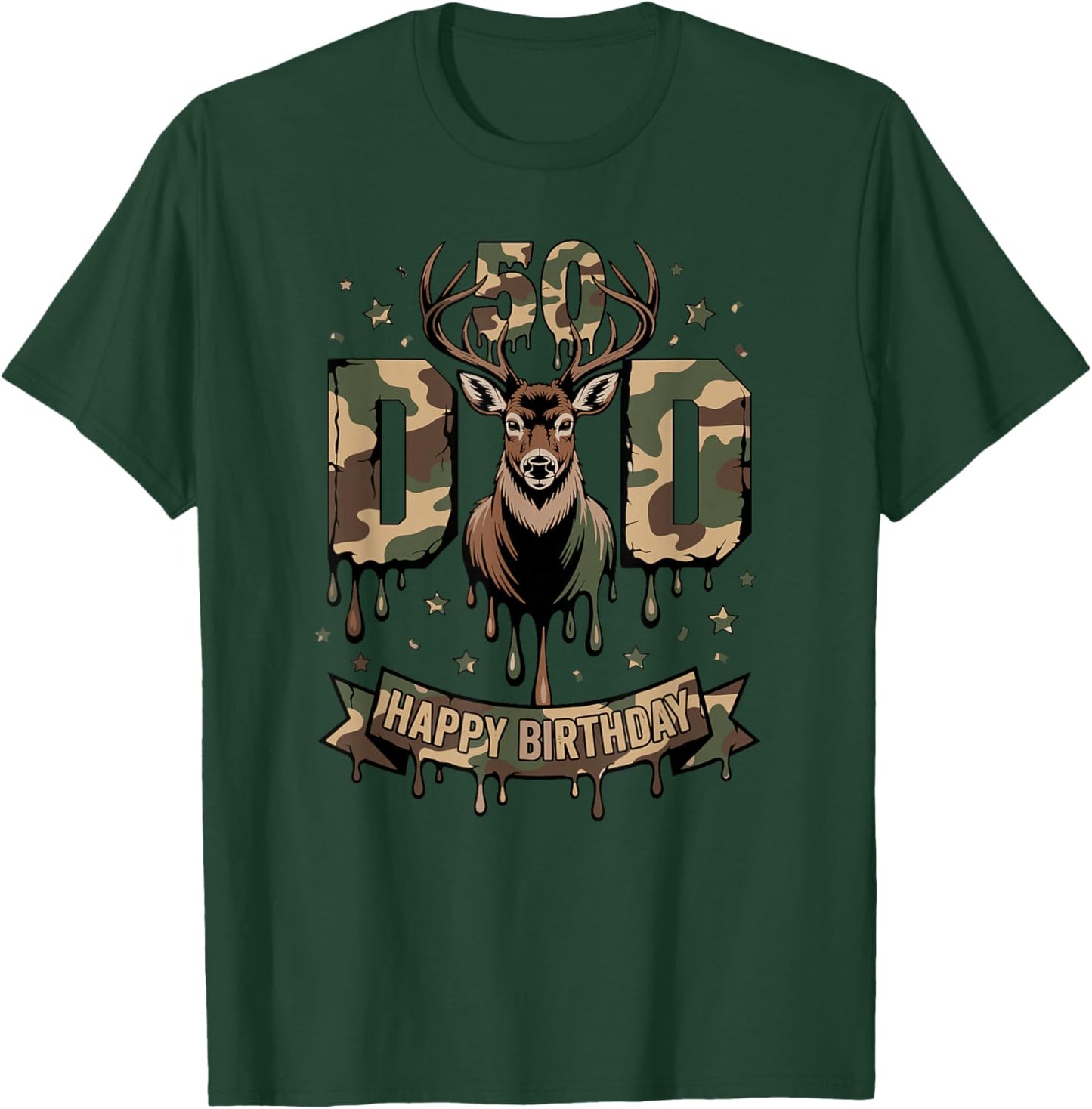 50th DAD Happy Birthday CAMO Deer Hunting Gift T-Shirt - T-Shirt | Forest