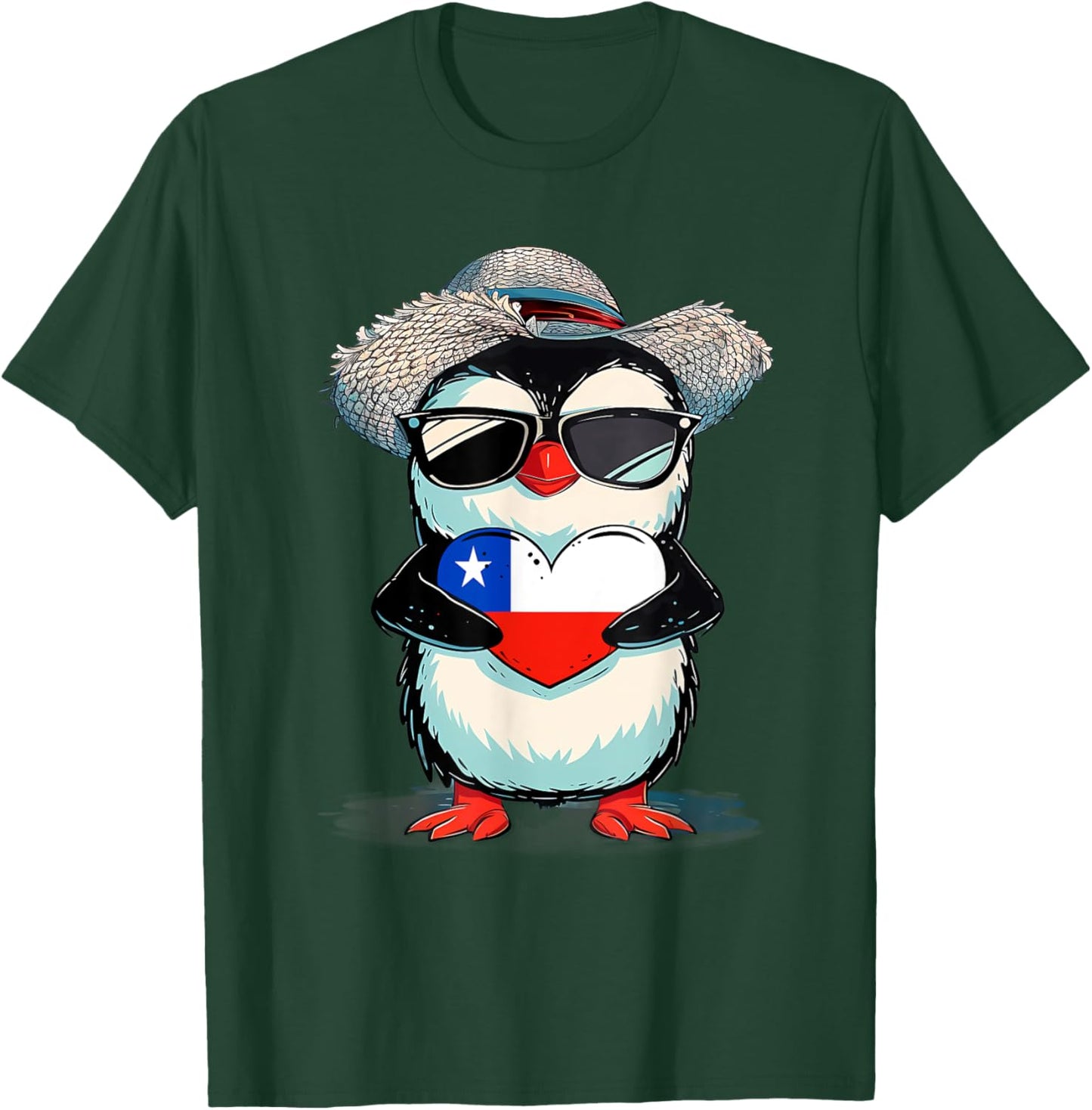 Chilean Flag Heart Penguin Chilean Pride Chilean Roots Chile T-Shirt - T-Shirt | Forest