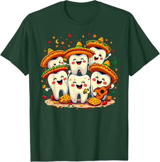 Funny Cinco de Mayo Dentist Tooth Fiesta Sombrero Design T-Shirt - T-Shirt | Forest