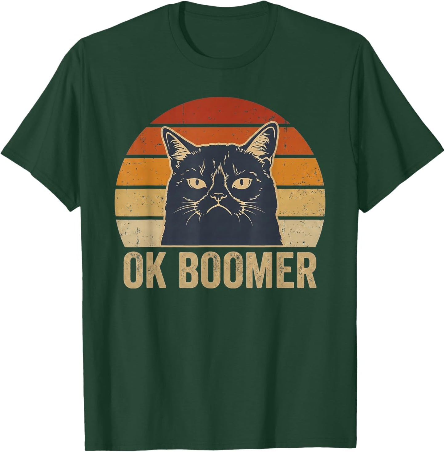 Ok Boomer Funny Cat Crumpy Vintage Sunset Meme Art T-Shirt - T-Shirt | Forest