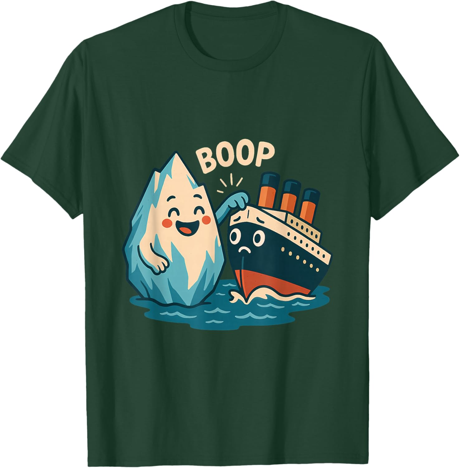 Iceberg Booping Titanic Cute Nautical Cartoon T-Shirt - T-Shirt | Forest