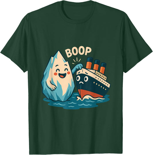 Iceberg Booping Titanic Cute Nautical Cartoon T-Shirt - T-Shirt | Forest
